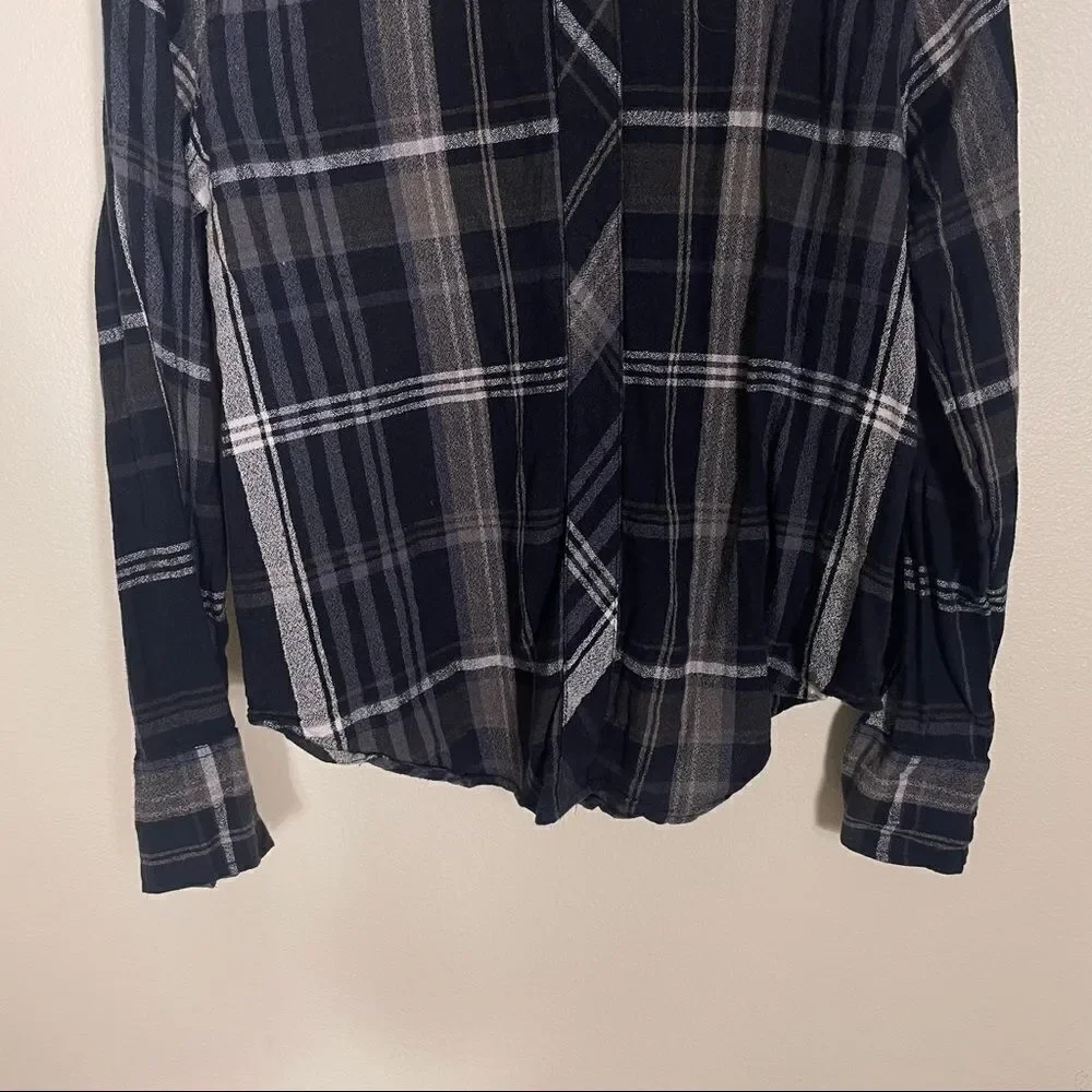 Free People Black with Grey and Brown Plaid Long Sleeve Shirt‎ Women’s Small